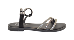 SANDALO LISTINI NERO CON CINTURINI IN STRASS CON FONDO IN VERA PELLE